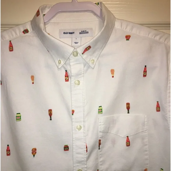 Old Navy Hot Sauce/Condiments Print Button Down Shirt - Picture 1 of 10